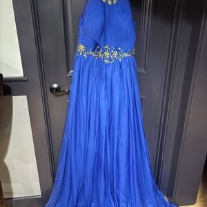 Elegant Blue Gown with Gold Accents